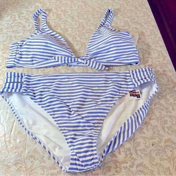 Time and Tru Swimsuit Bikini Blue/White Striped Sz 3X 24W-26W NWT Gorgeous - Picture 2 of 8
